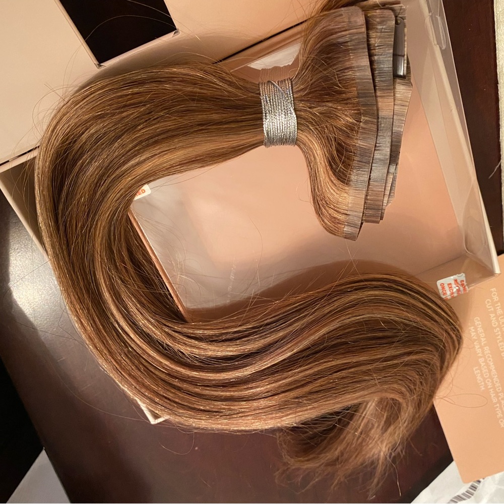 Glam Seamless Honey Bronze caramel highlight invisi clip in hair extensions